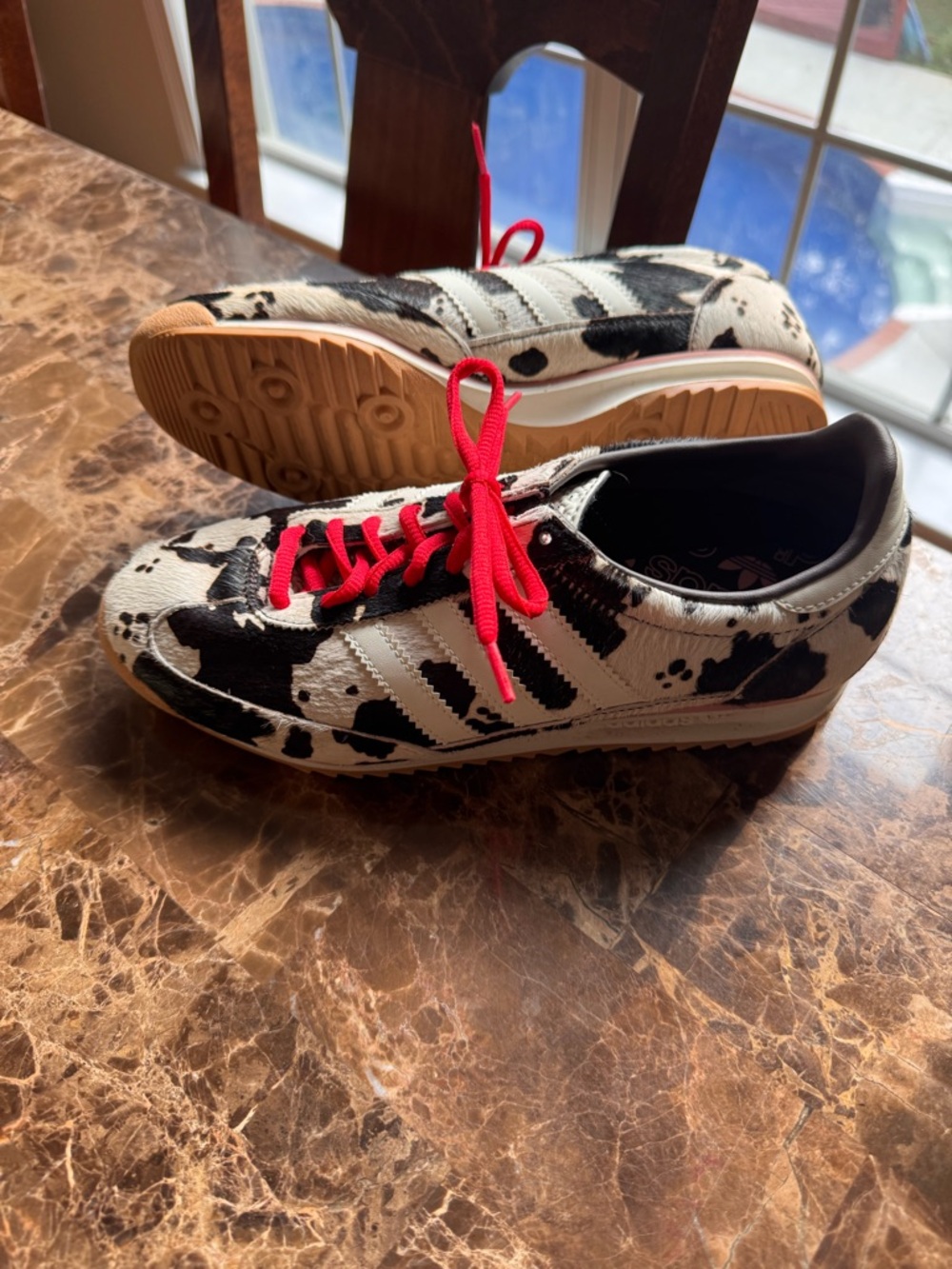 adidas Women's Cow Print Sneakers with Red Laces